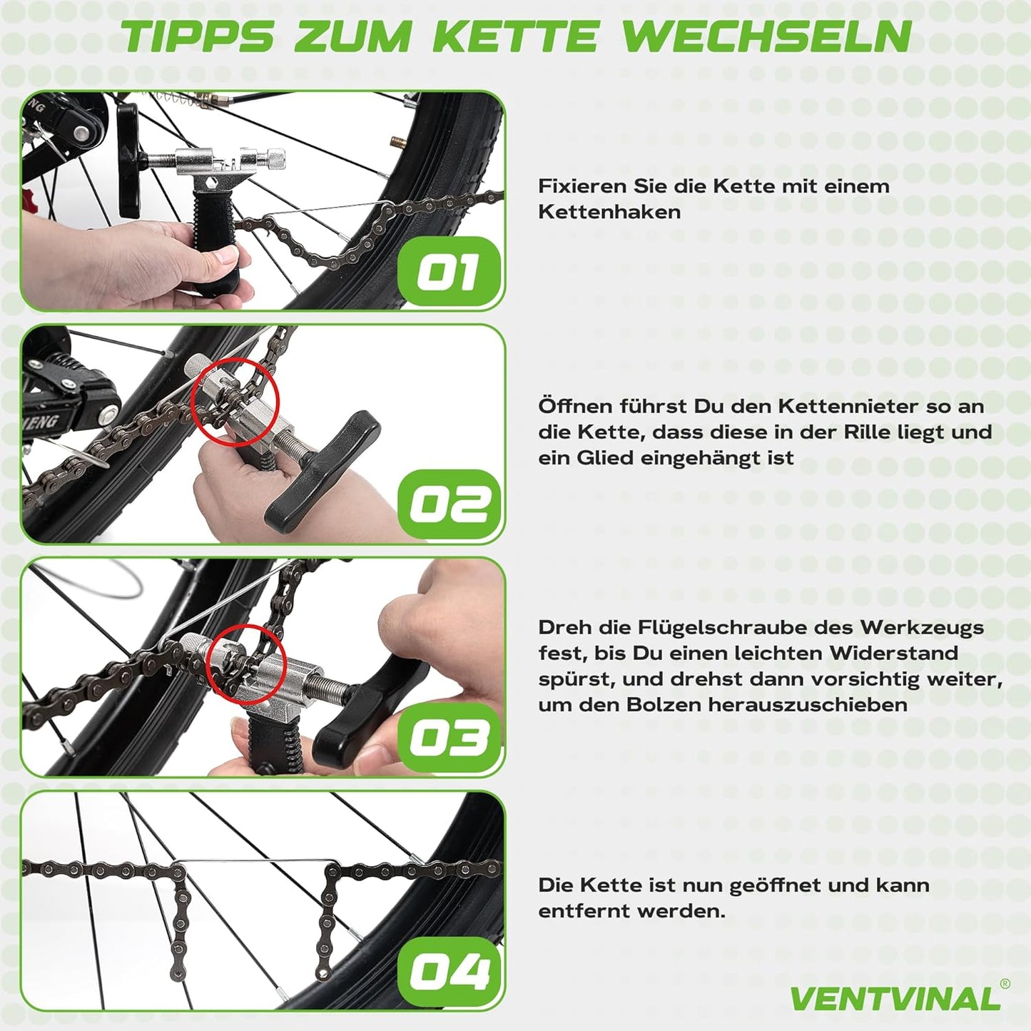 Ventvinal Fahrrad Werkzeug,Fahrradkette Reparatur Set 2.0 mit Kettennieter Fahrrad und kettenschloss zange,kettenlehre Fahrrad,4 Paar Fahrradketten Nieten für 6-12 Fach Fahrradkette Werkzeug