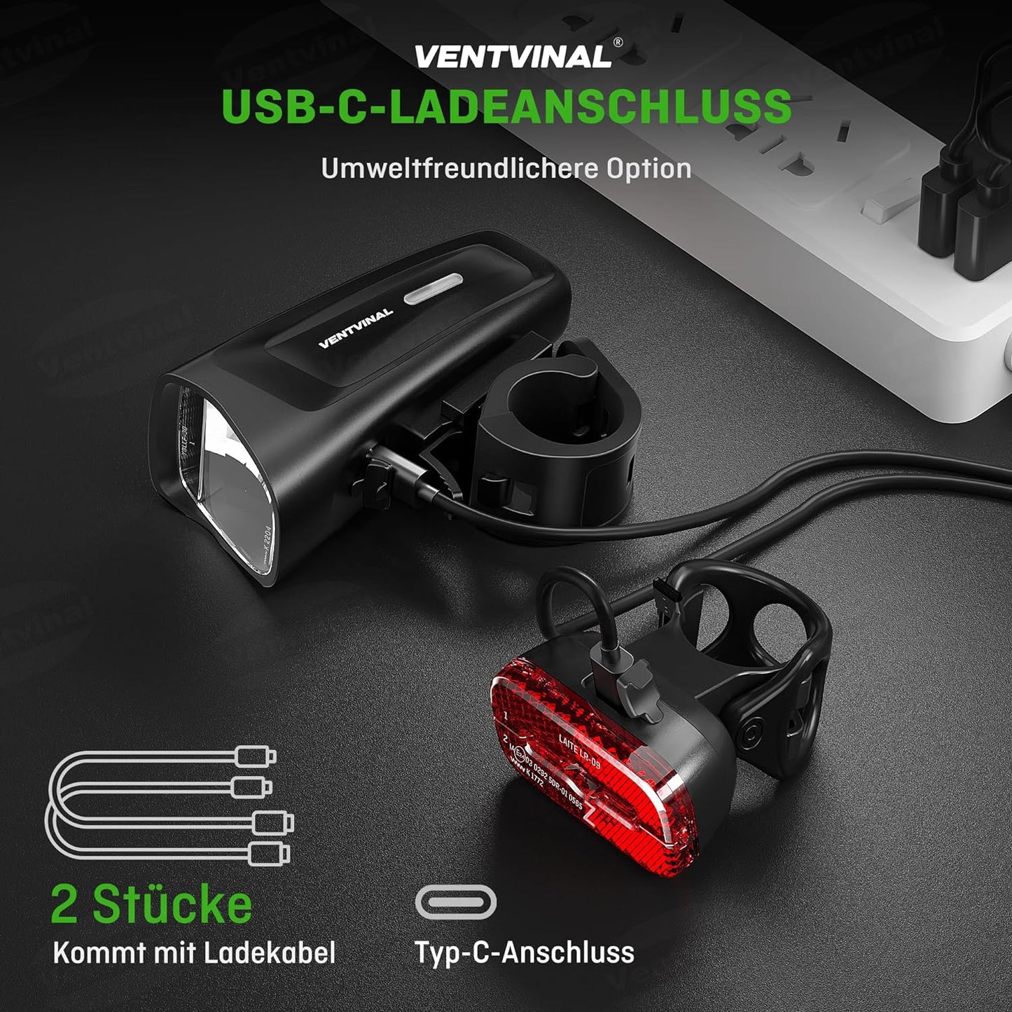 Ventvinal Fahrrad Lichter Led Set,LED Fahrradlicht Vorne 100 LUX und Rücklicht Fahrrad(mit integriertem Reflektor),Stvzo Zugelassen,Batterie Aufforderung Schwach,USB Aufladbar,Wasserdicht
