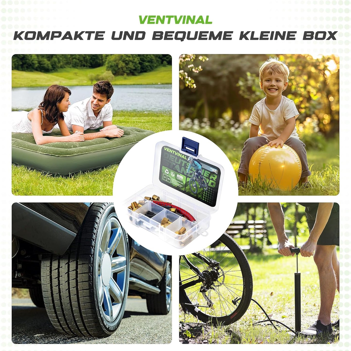 Fahrradventil Adapter Set,Alle Fahrradventil Adapter,Französisches Ventil Adapter und Autoventil Adapter,Mit Formatbox,Luftpumpe,Kugelnadel und Kompressorventiladapter